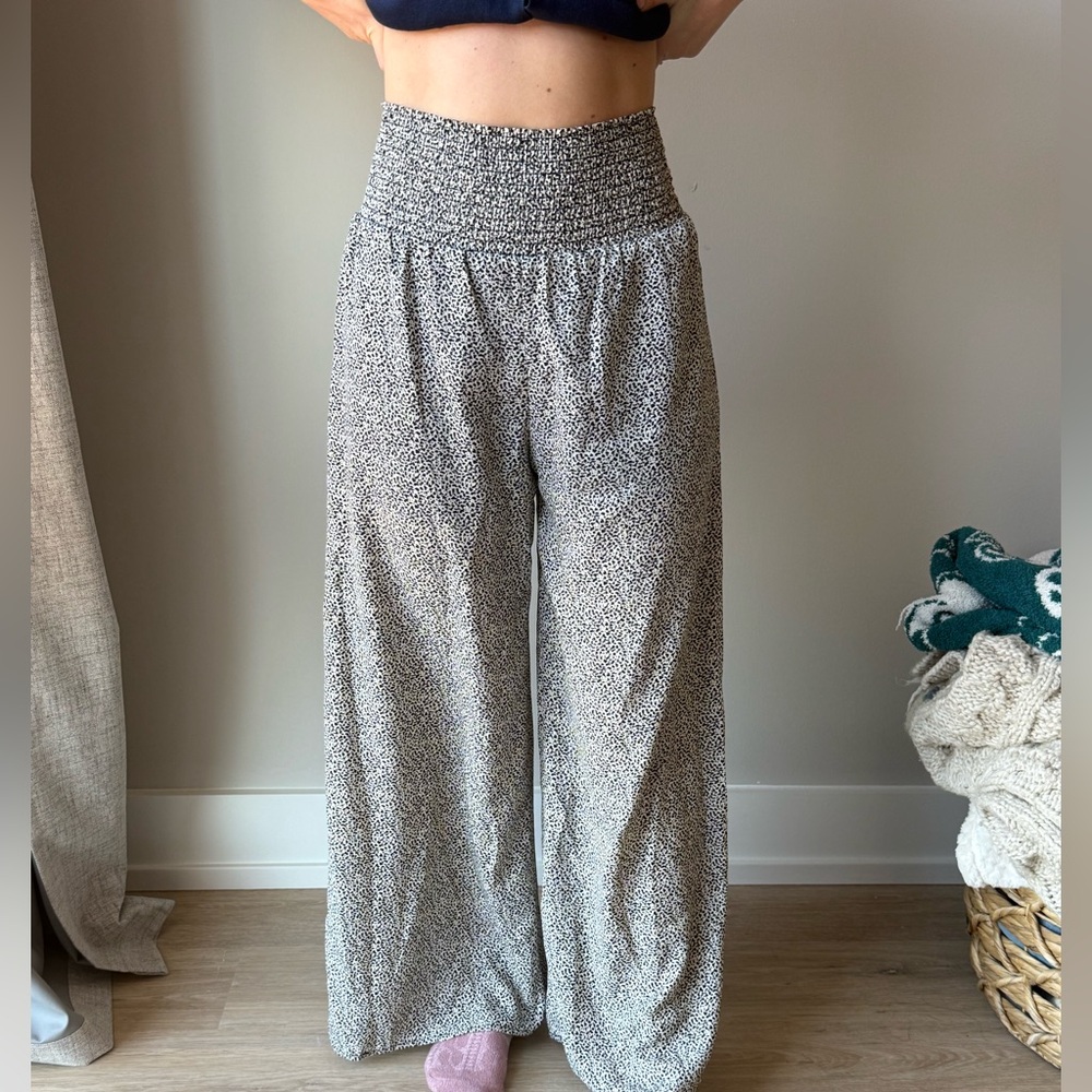 Black and White Patterned Wide-Leg Pants